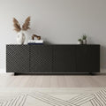 Dark Gray Wood Carved Geometric Sideboard with Four Doors - 94-inch