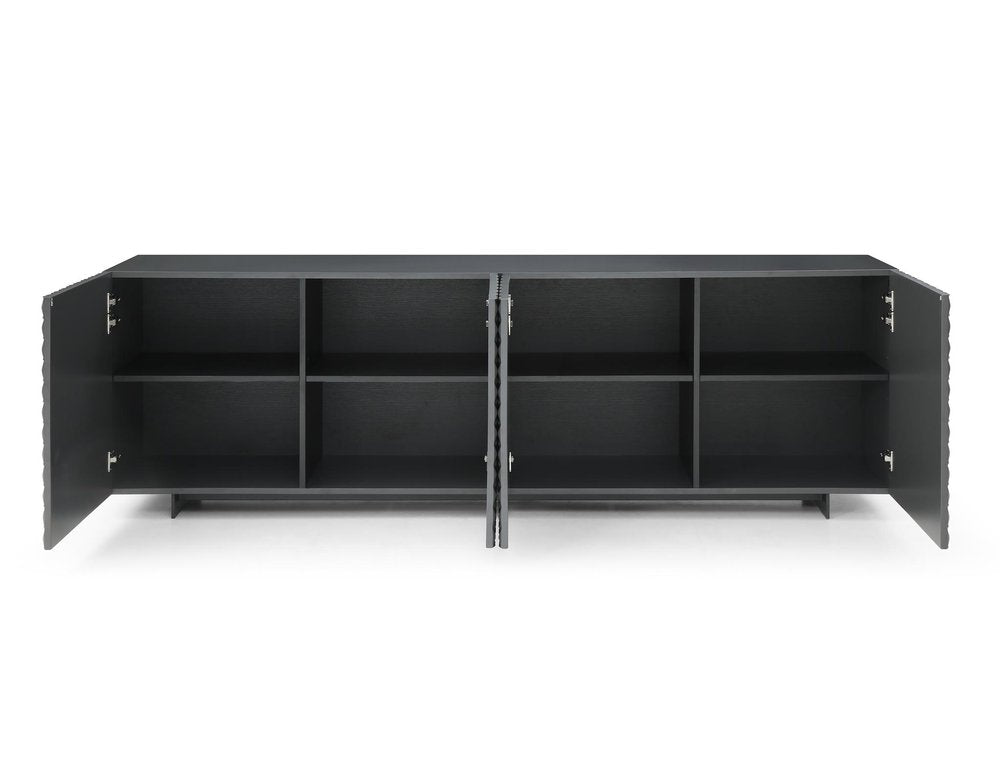 Dark Gray Wood Carved Geometric Sideboard with Four Doors - 94-inch