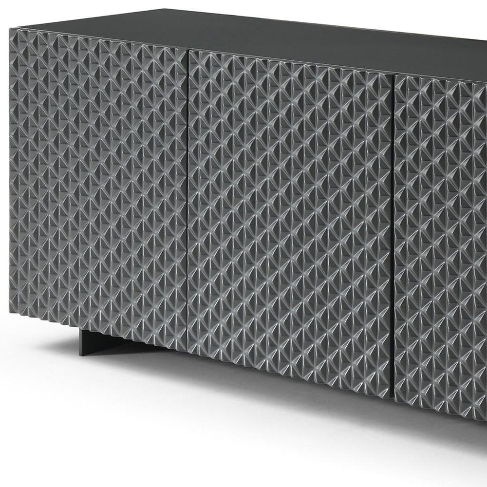 Dark Gray Wood Carved Geometric Sideboard with Four Doors - 94-inch
