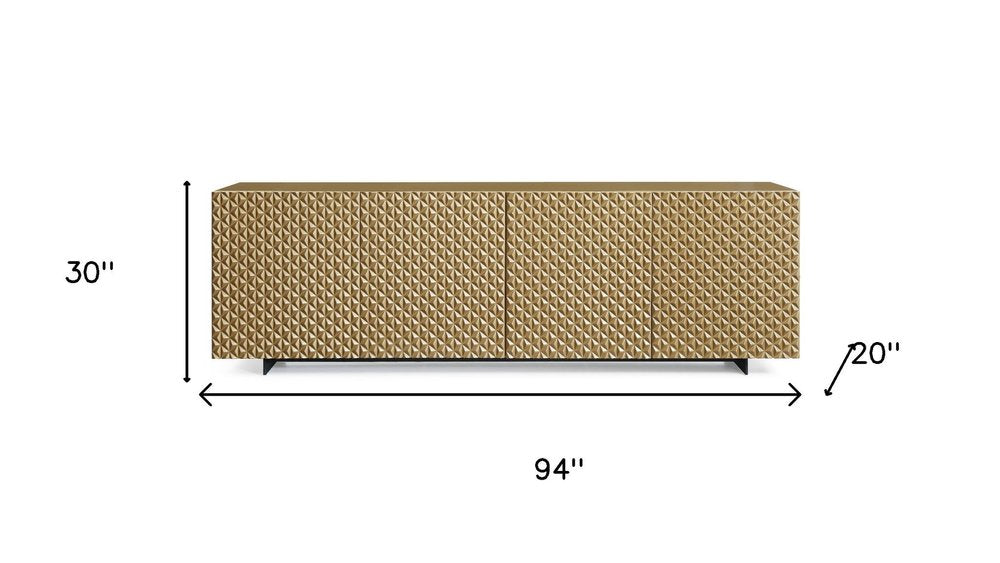 Gold Wood Carved Geometric Sideboard with Four Doors - 94-inch