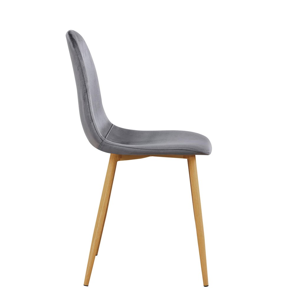 Set of Four Gray and Oak Velvet and Steel Dining Side Chairs