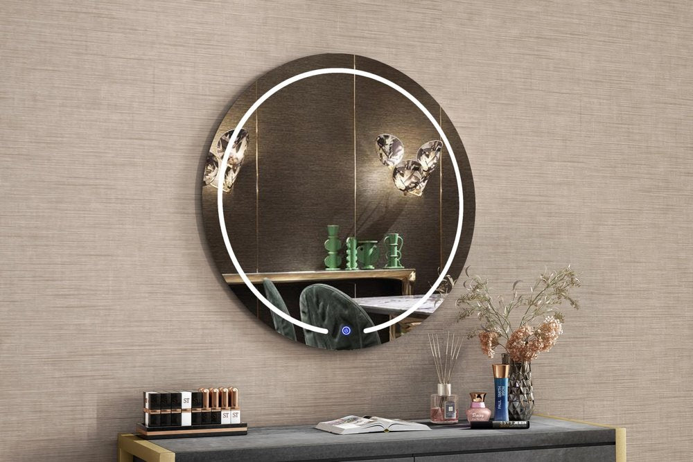 Clear Round Lighted Frameless Bathroom Vanity Mirror - 39-inch