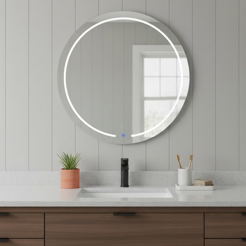 Clear Round Lighted Frameless Bathroom Vanity Mirror - 39-inch
