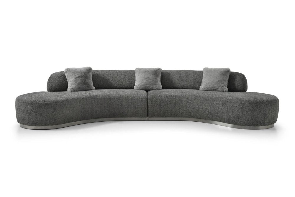 Dark Gray Boucle Curved Sofa with Toss Pillows - 150-inch