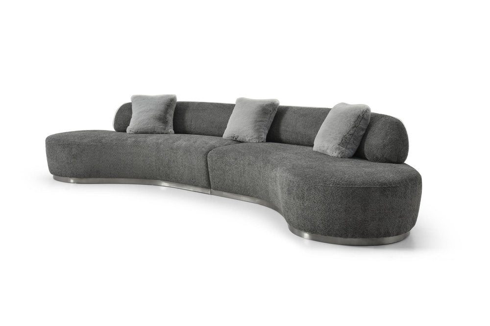 Dark Gray Boucle Curved Sofa with Toss Pillows - 150-inch