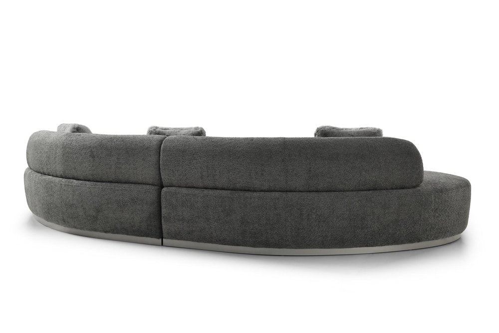 Dark Gray Boucle Curved Sofa with Toss Pillows - 150-inch