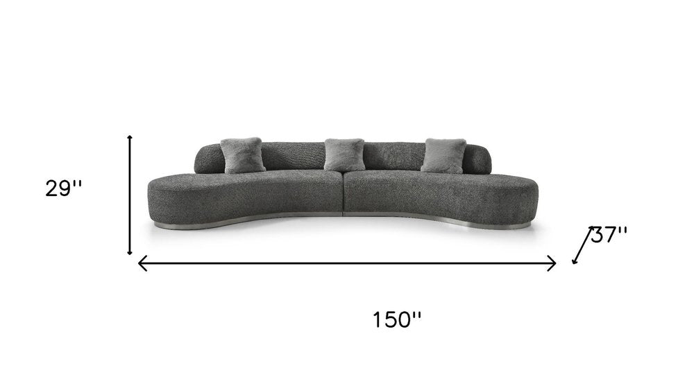 Dark Gray Boucle Curved Sofa with Toss Pillows - 150-inch