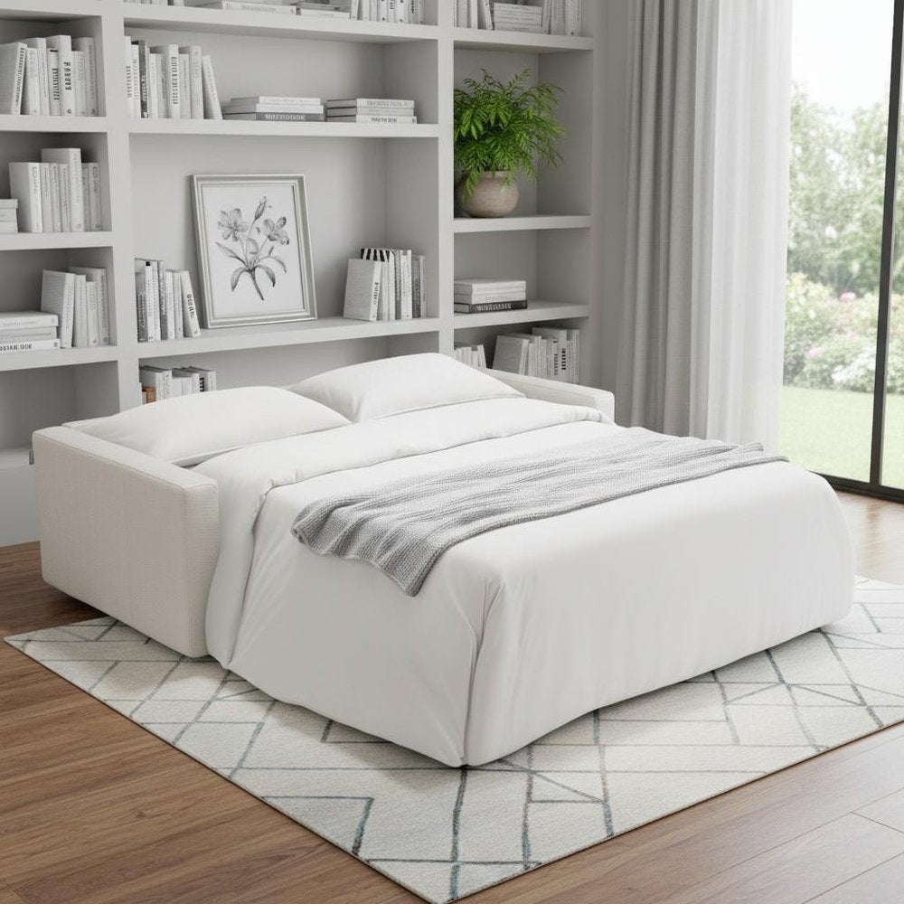White Leather Sleeper Sofa - 81-inch