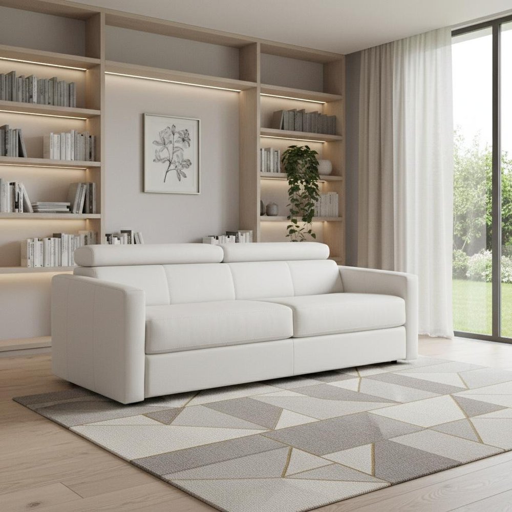 White Leather Sleeper Sofa - 81-inch