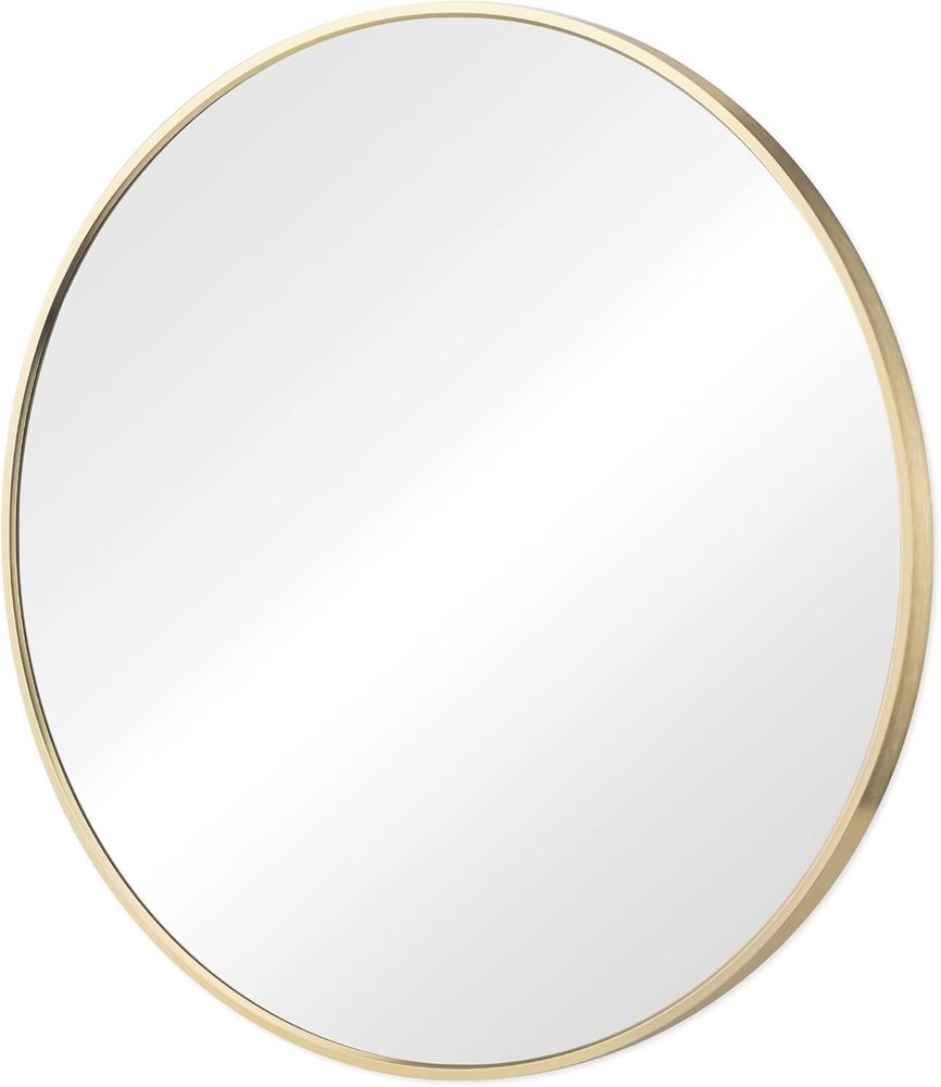 Gold Metal Round Framed Bathroom Vanity Mirror - 20-inch