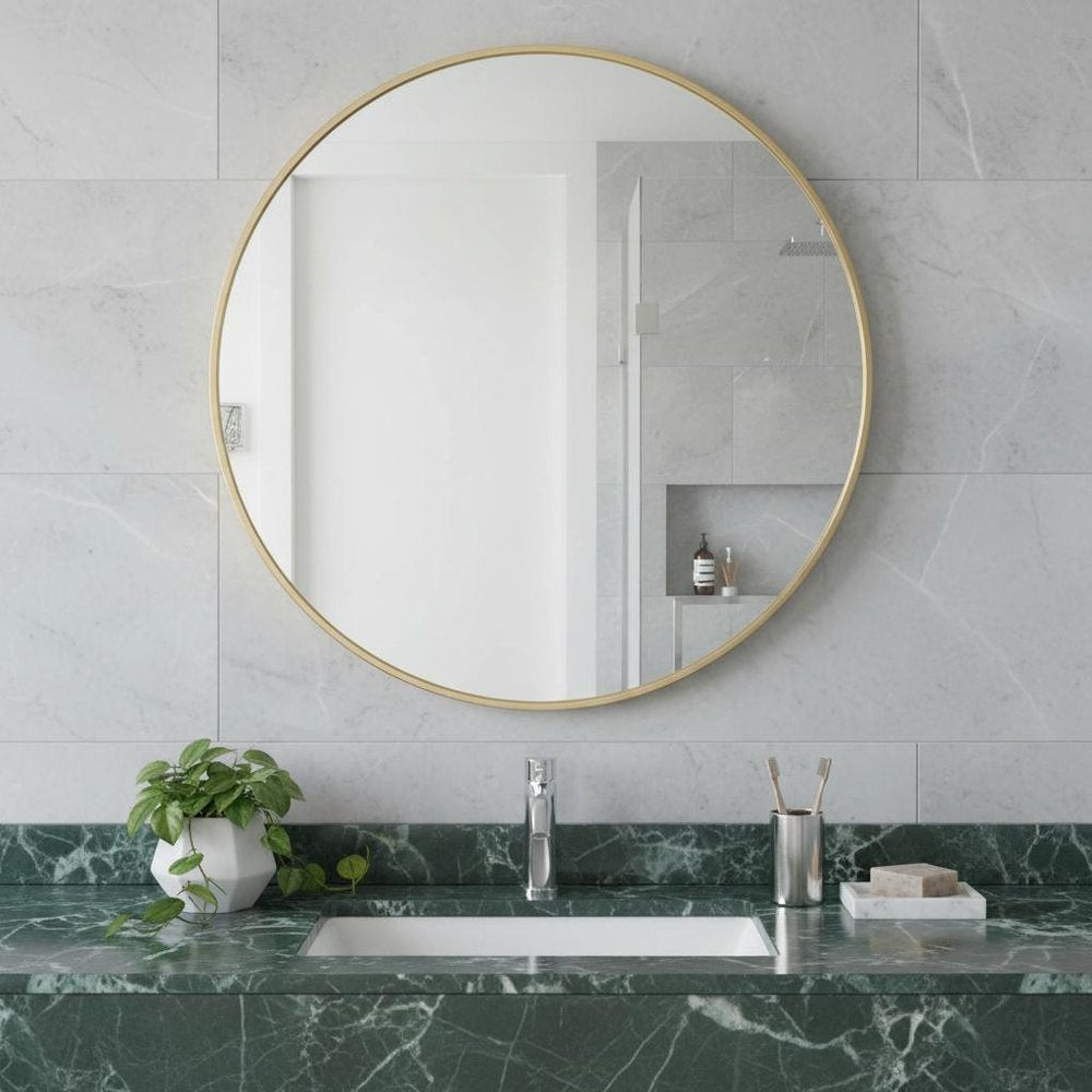 Gold Metal Round Framed Bathroom Vanity Mirror - 20-inch