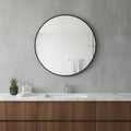 Black Metal Round Framed Bathroom Vanity Mirror - 24-inch