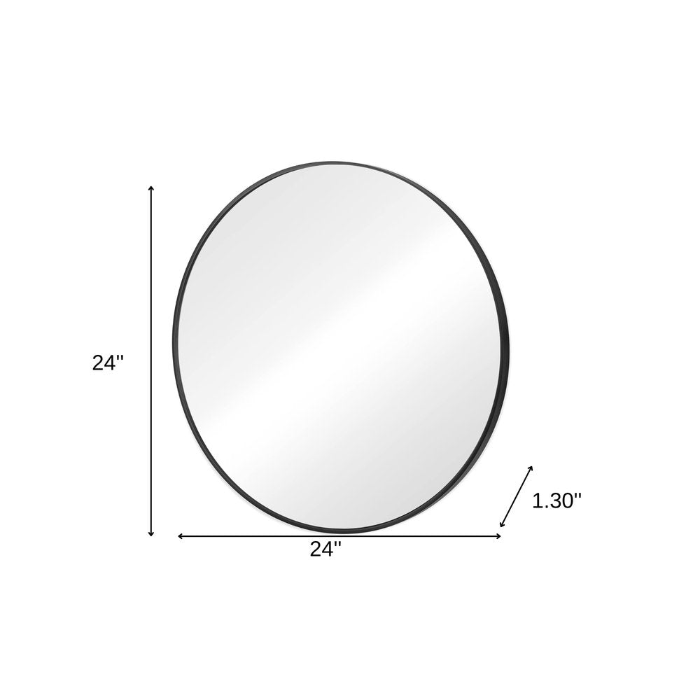 Black Metal Round Framed Bathroom Vanity Mirror - 24-inch