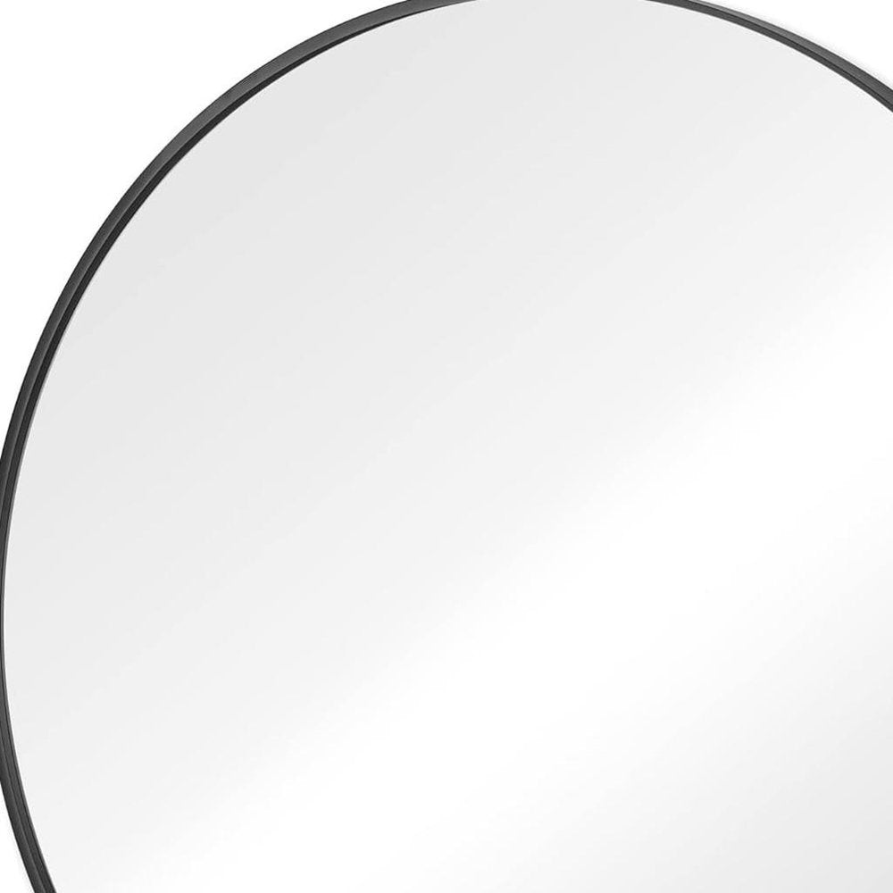 Black Metal Round Framed Bathroom Vanity Mirror - 24-inch