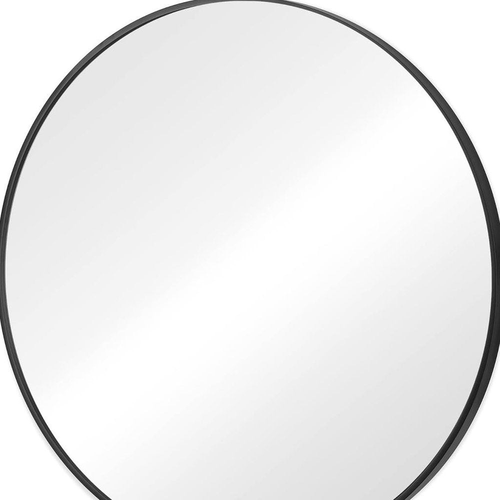 Black Metal Round Framed Bathroom Vanity Mirror - 24-inch