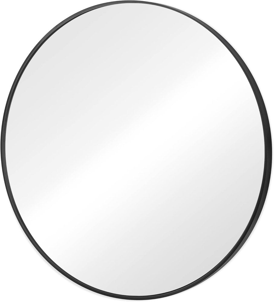 Black Metal Round Framed Bathroom Vanity Mirror - 24-inch