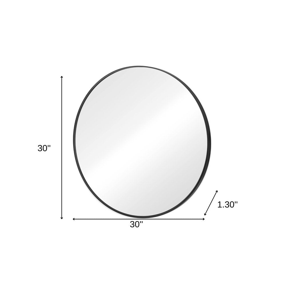 Black Metal Round Framed Bathroom Vanity Mirror - 30-inch