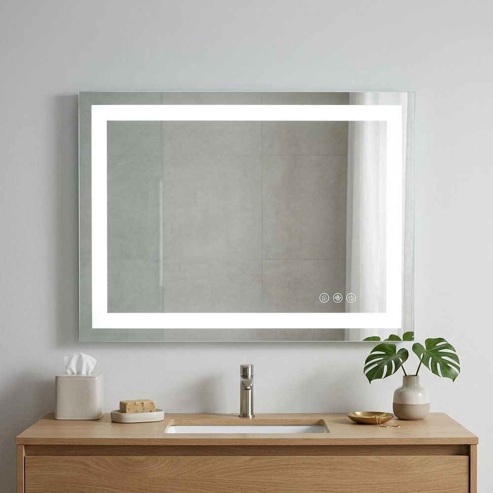 Lighted Frameless Bathroom Vanity Mirror - 28-inch