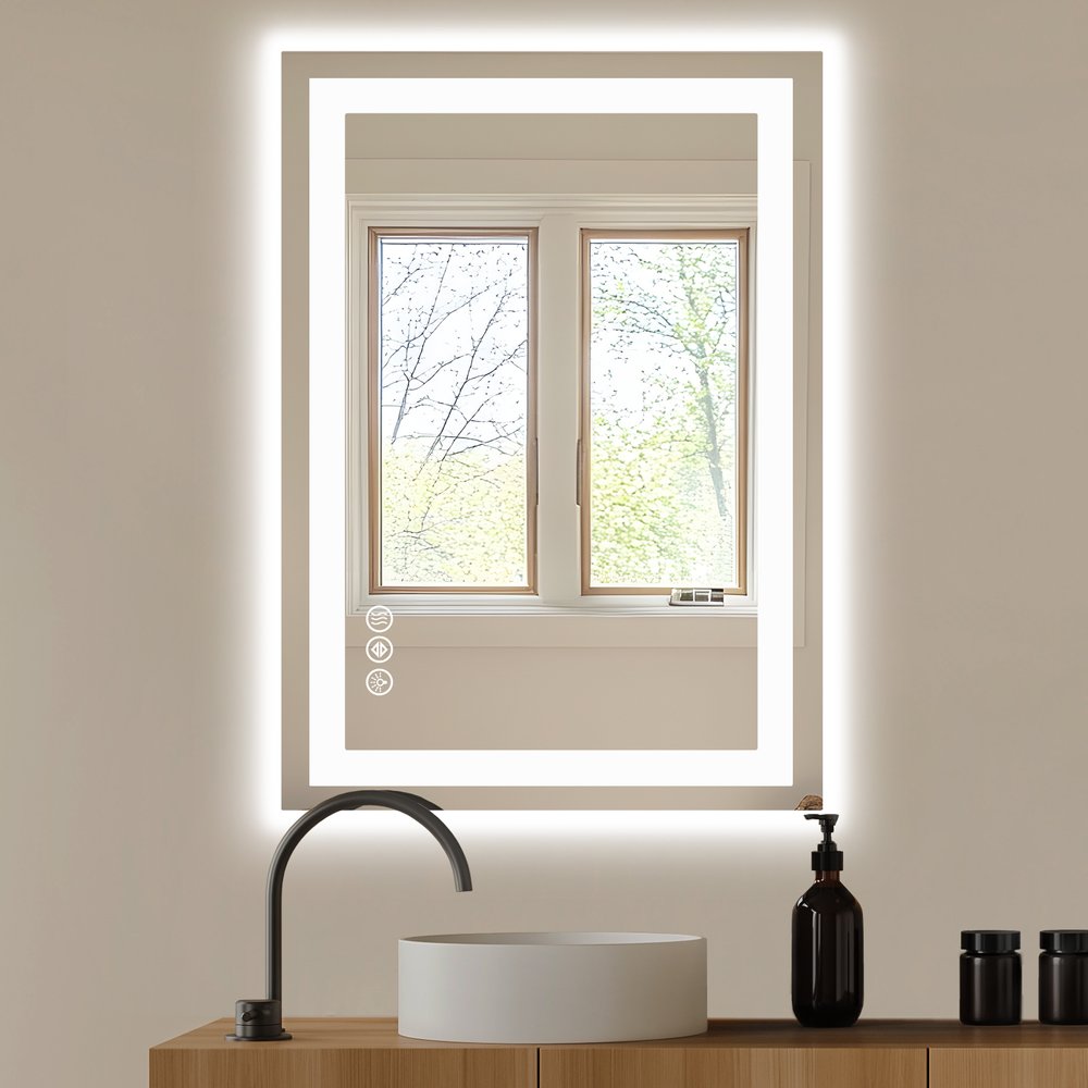 Lighted Frameless Bathroom Vanity Mirror - 28-inch