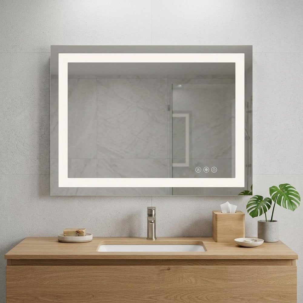 Lighted Frameless Bathroom Vanity Mirror - 32-inch