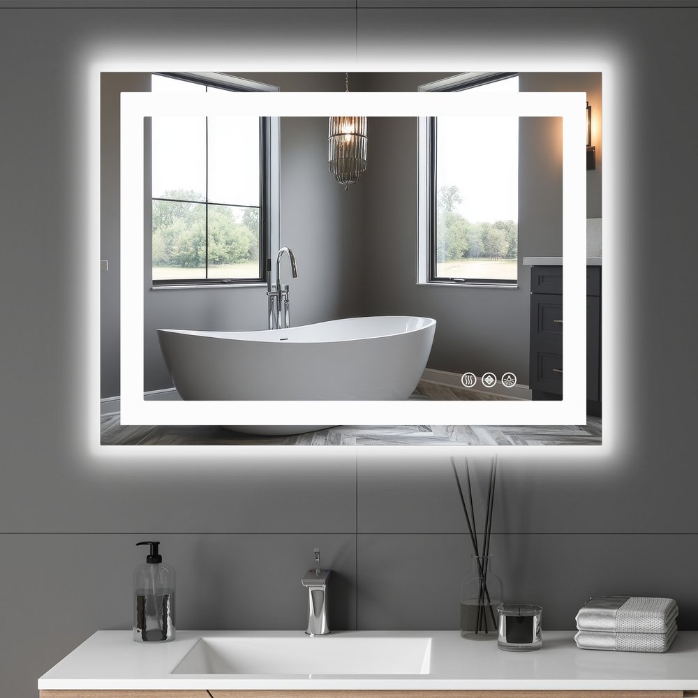 Lighted Frameless Bathroom Vanity Mirror - 36-inch