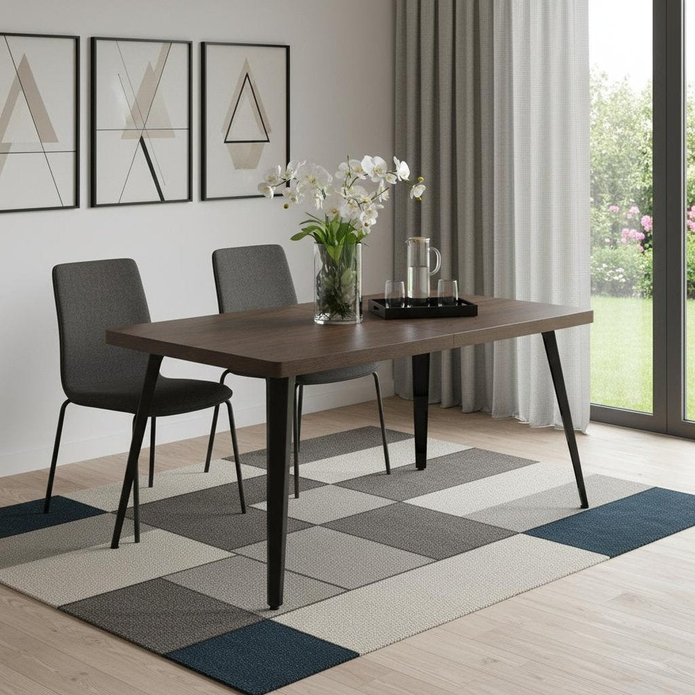 Dark Brown and Black Wood and Iron Dining Table - 63-inch