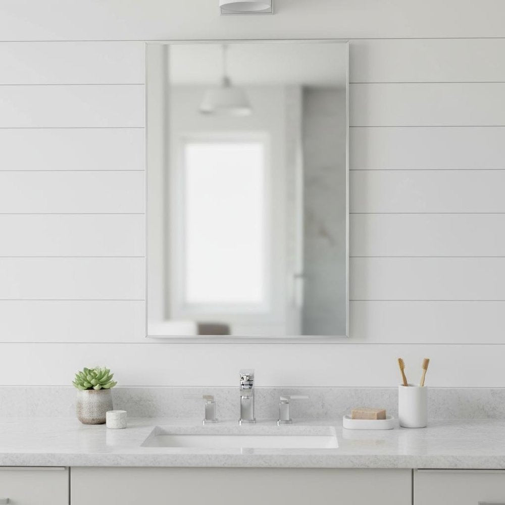 Silver Aluminum Framed Bathroom Vanity Mirror - 38-inch