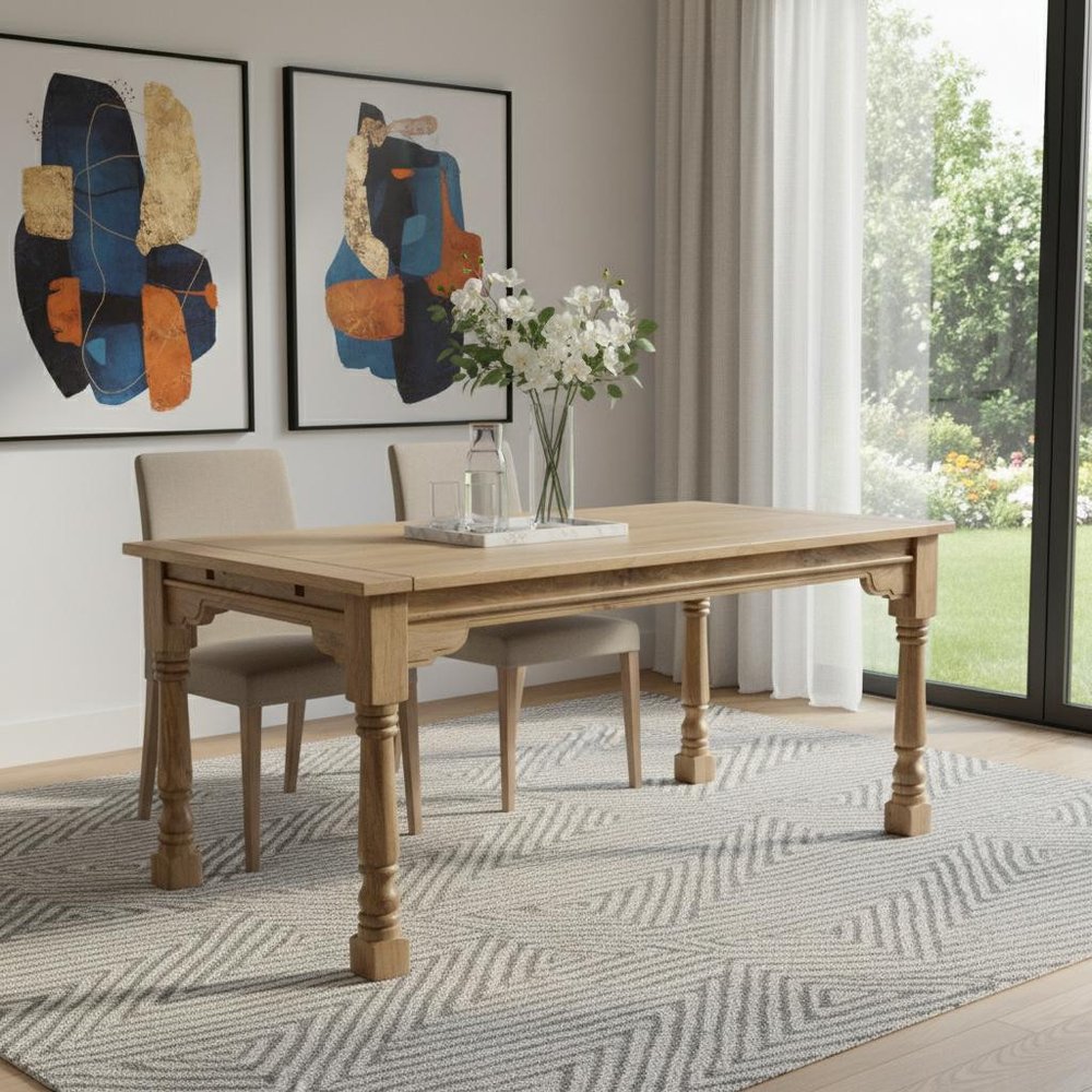 Brown Solid Wood Self-Storing Leaf Extendable Dining Table - 65-inch