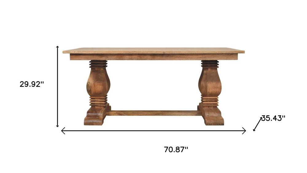 Brown Solid Wood Double Pedestal Base Dining Table - 71-inch
