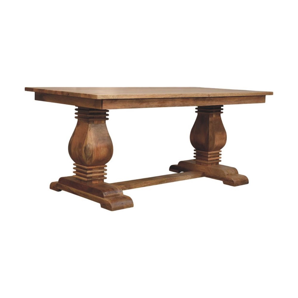 Brown Solid Wood Double Pedestal Base Dining Table - 71-inch