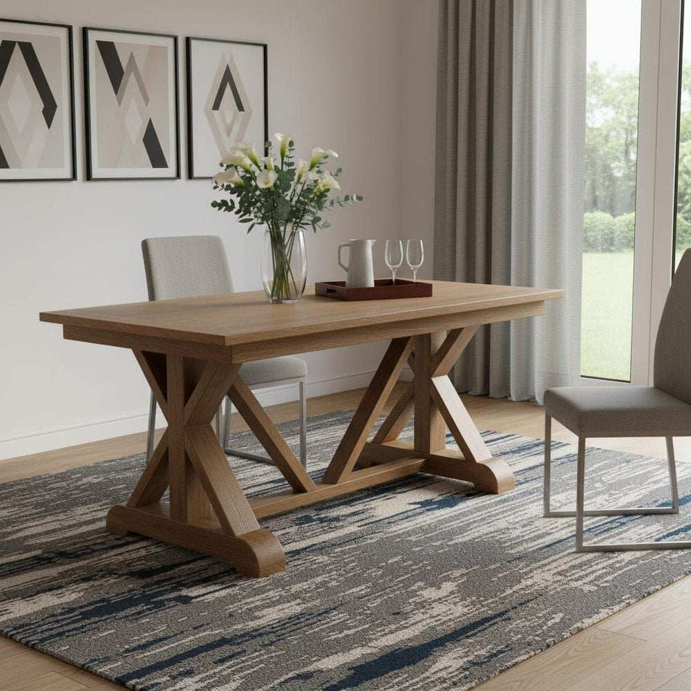 Brown Solid Wood Trestle Base Dining Table - 71-inch