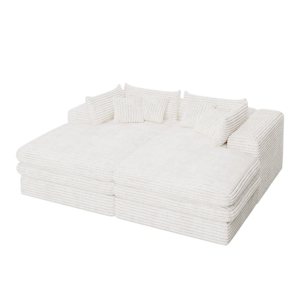White Corduroy Sleeper Sofa - 79-inch