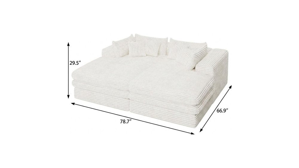 White Corduroy Sleeper Sofa - 79-inch