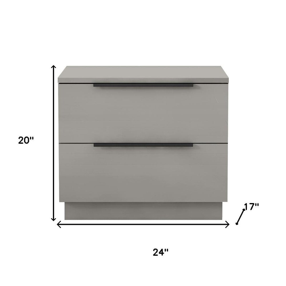 Light Gray Wood Two Drawer Nightstand - 20-inch