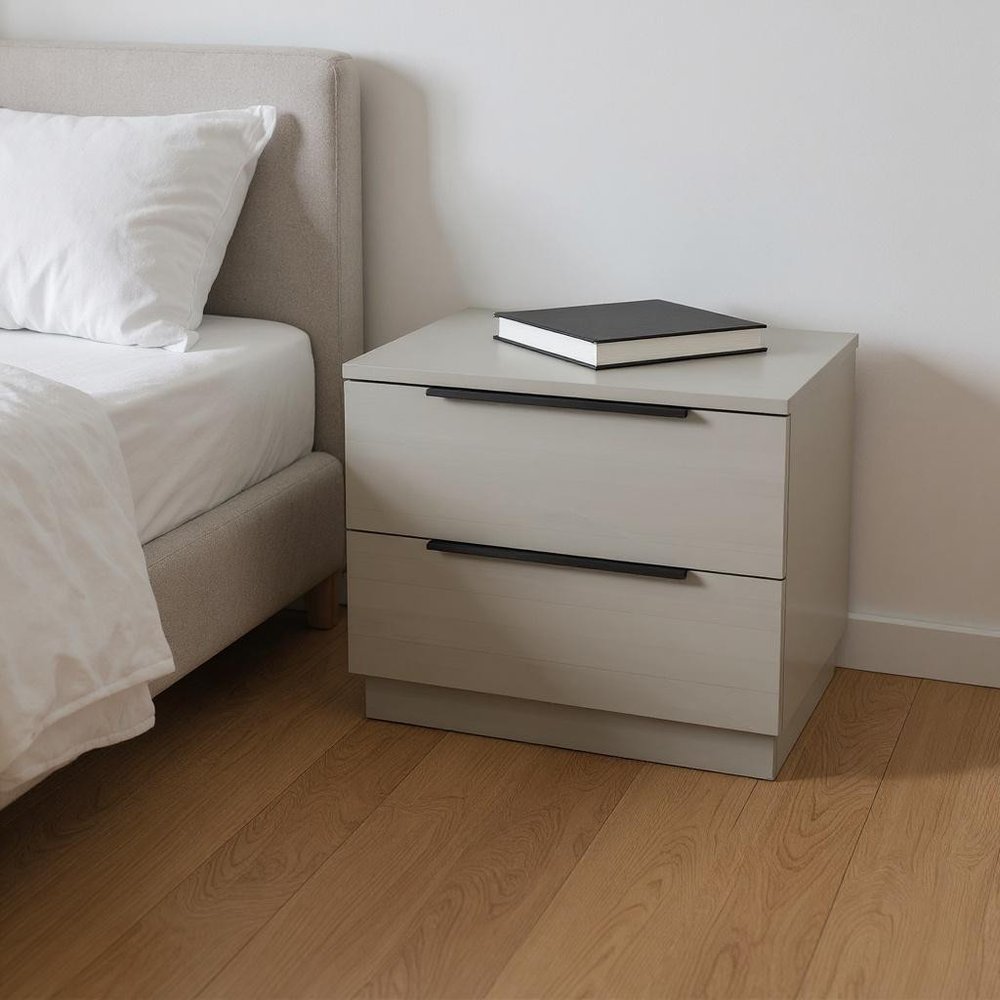 Light Gray Wood Two Drawer Nightstand - 20-inch