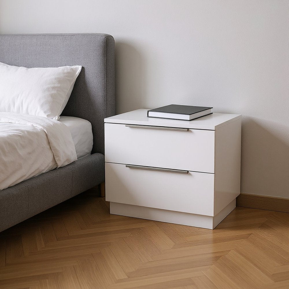 White Wood Two Drawer Nightstand - 20-inch