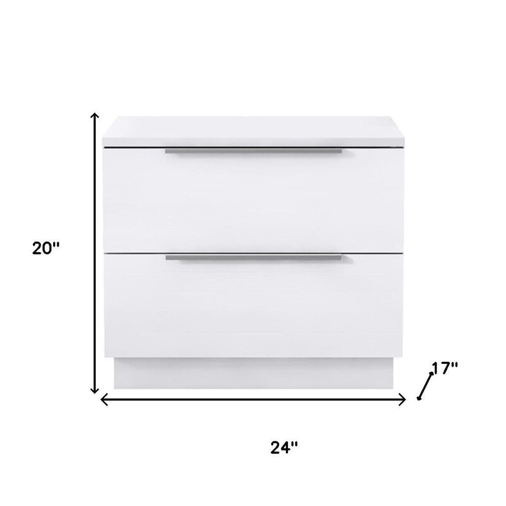 White Wood Two Drawer Nightstand - 20-inch