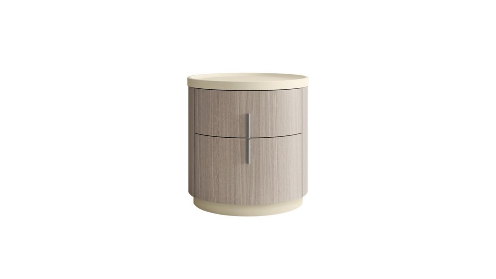Beige and Oak Wood Round Two Drawer Nightstand - 20-inch