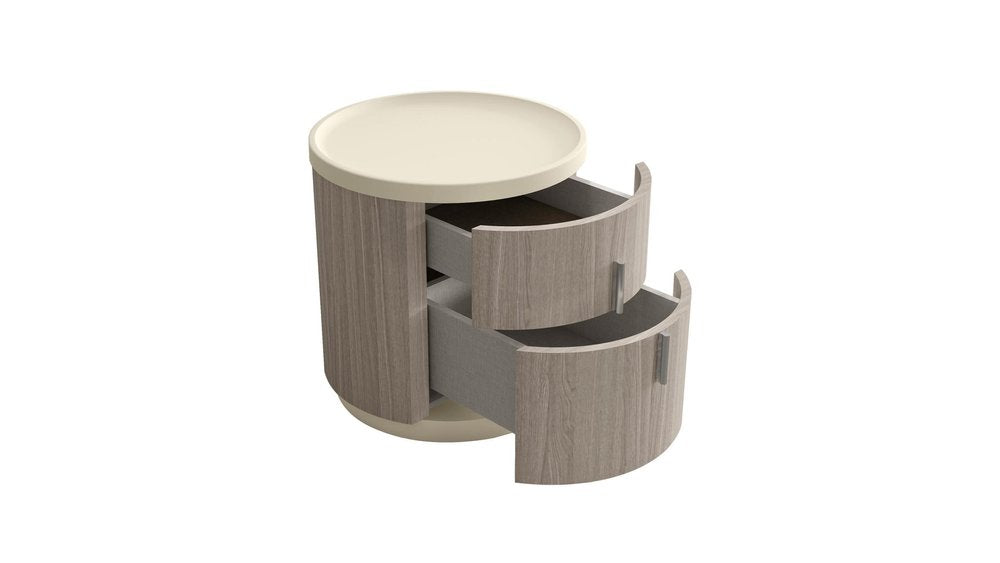 Beige and Oak Wood Round Two Drawer Nightstand - 20-inch