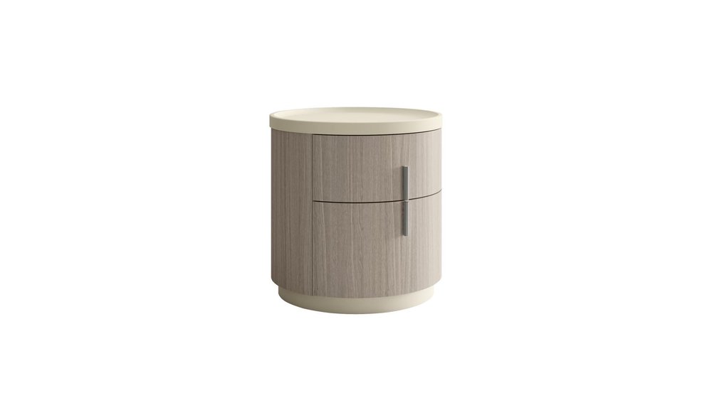 Beige and Oak Wood Round Two Drawer Nightstand - 20-inch