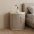 Beige and Oak Wood Round Two Drawer Nightstand - 20-inch