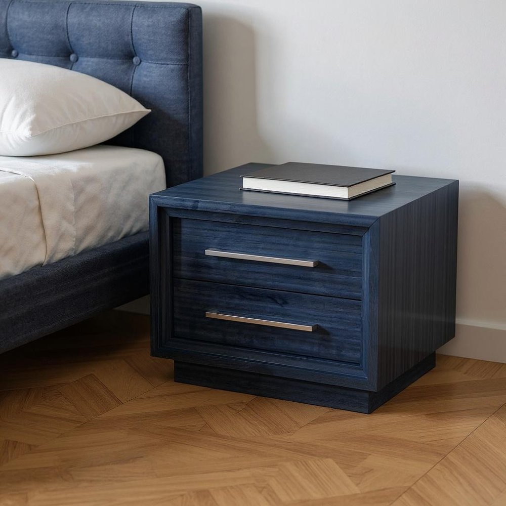 Sapphire Blue Wood Two Drawer Nightstand - 21-inch