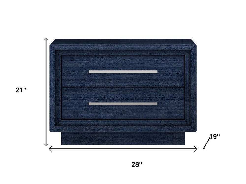Sapphire Blue Wood Two Drawer Nightstand - 21-inch