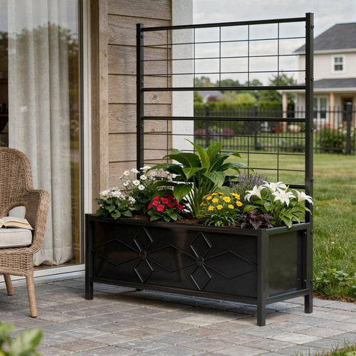 Black Steel Rectangular Planter Box - 47 X 35-inch