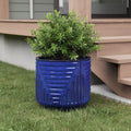 Blue Ceramic Round Planter Box - 14 X 16-inch