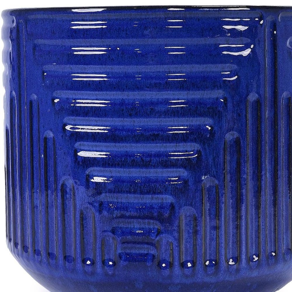 Blue Ceramic Round Planter Box - 14 X 16-inch