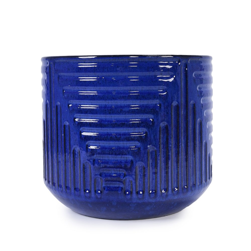 Blue Ceramic Round Planter Box - 14 X 16-inch