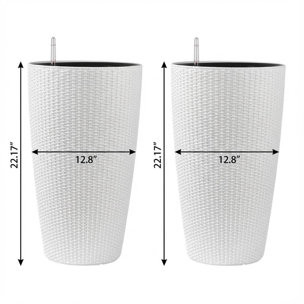 Set of Two White Recycled Plastic Round Self Watering Planter Box