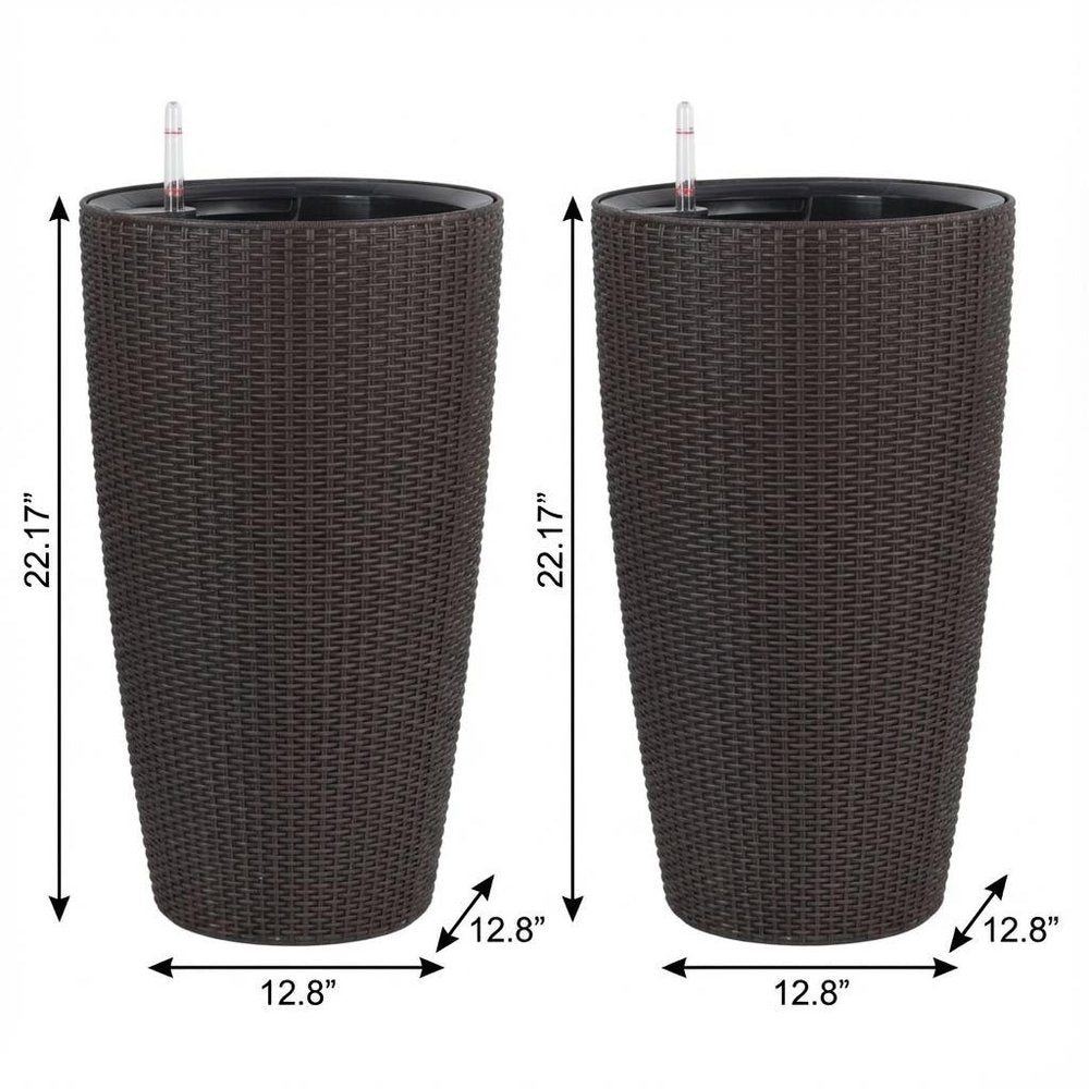 Set of Two Brown Recycled Plastic Round Self Watering Planter Box