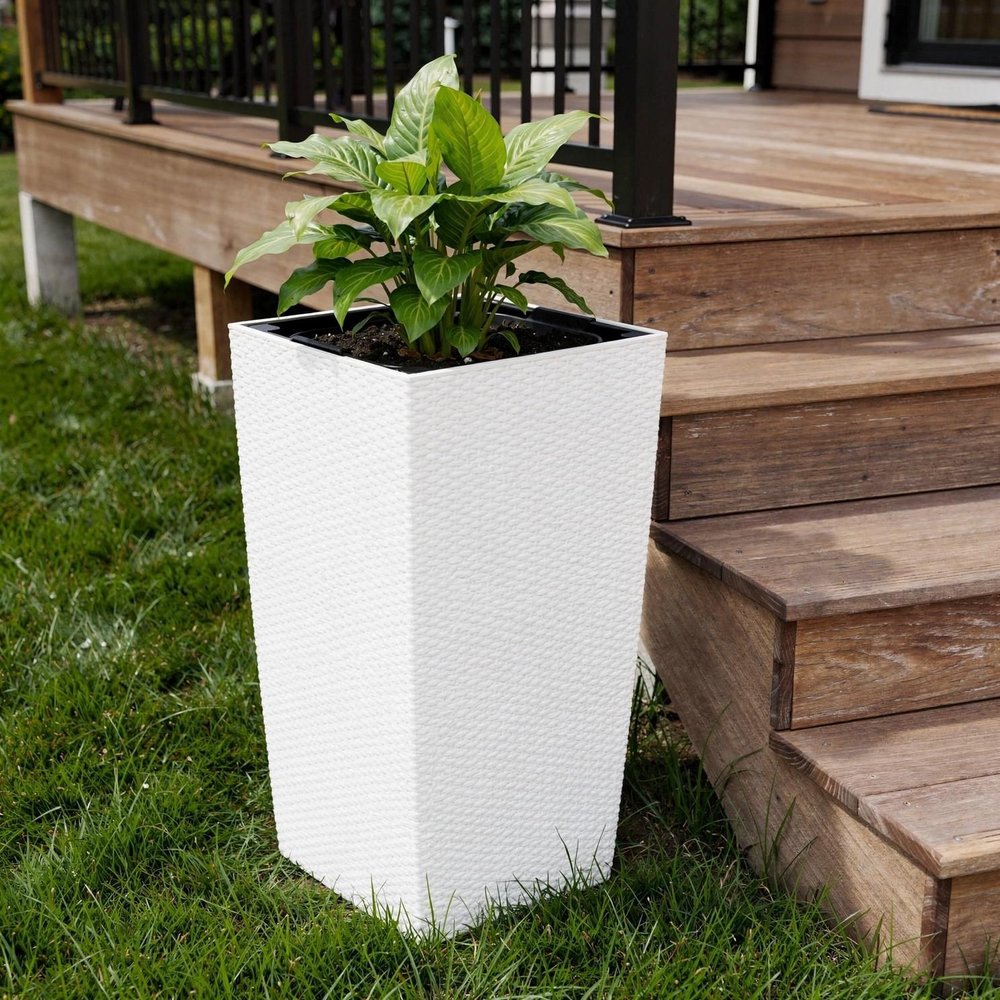 White Recycled Plastic Rectangular Self Watering Planter Box - 30 X 15-inch